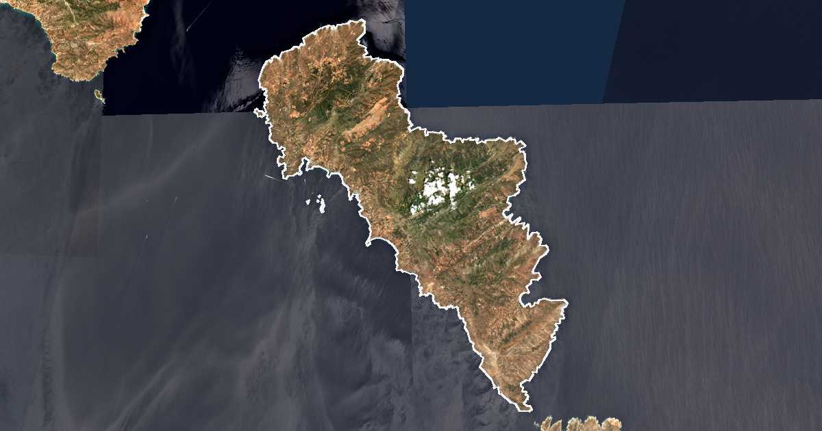 Imagine din satelit cu limita trasată: Andros