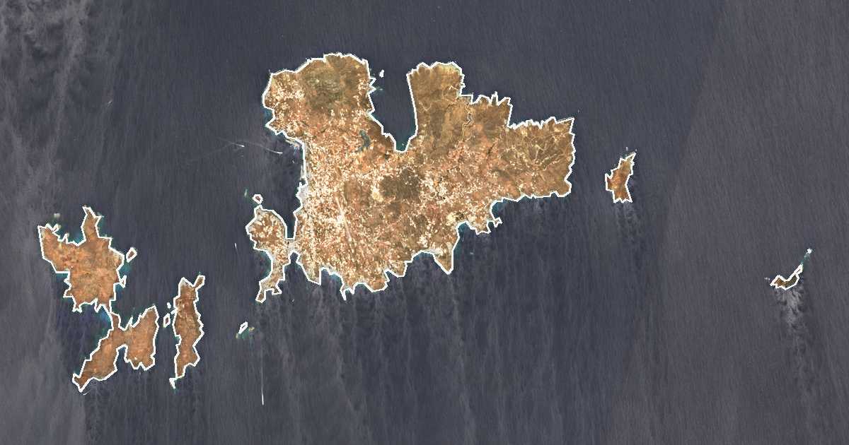 Imagine din satelit cu limita trasată: Mykonos