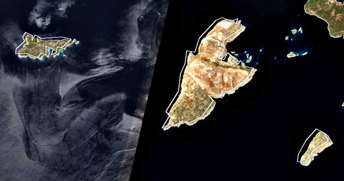 Imagine din satelit cu limita trasată: Dímos Megístis