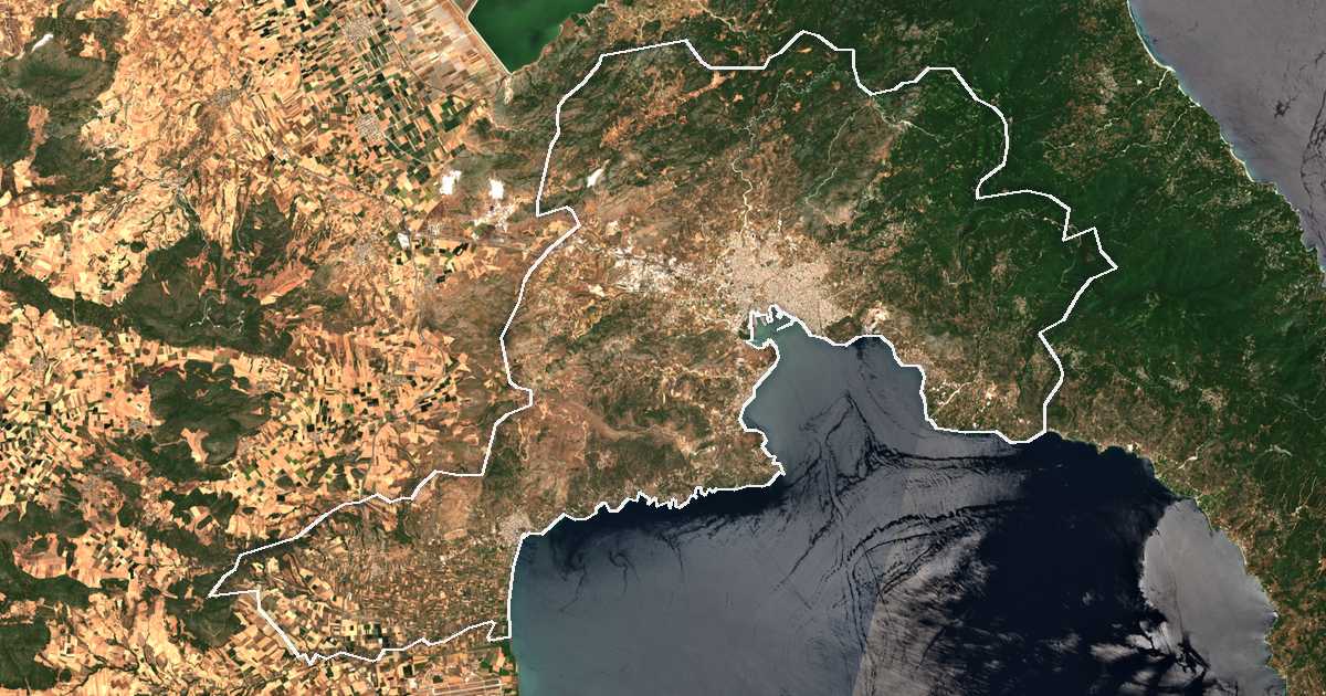Imagine din satelit cu limita trasată: Dímos Vólou