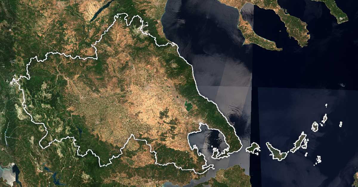 Imagine din satelit cu limita trasată: Tesalia