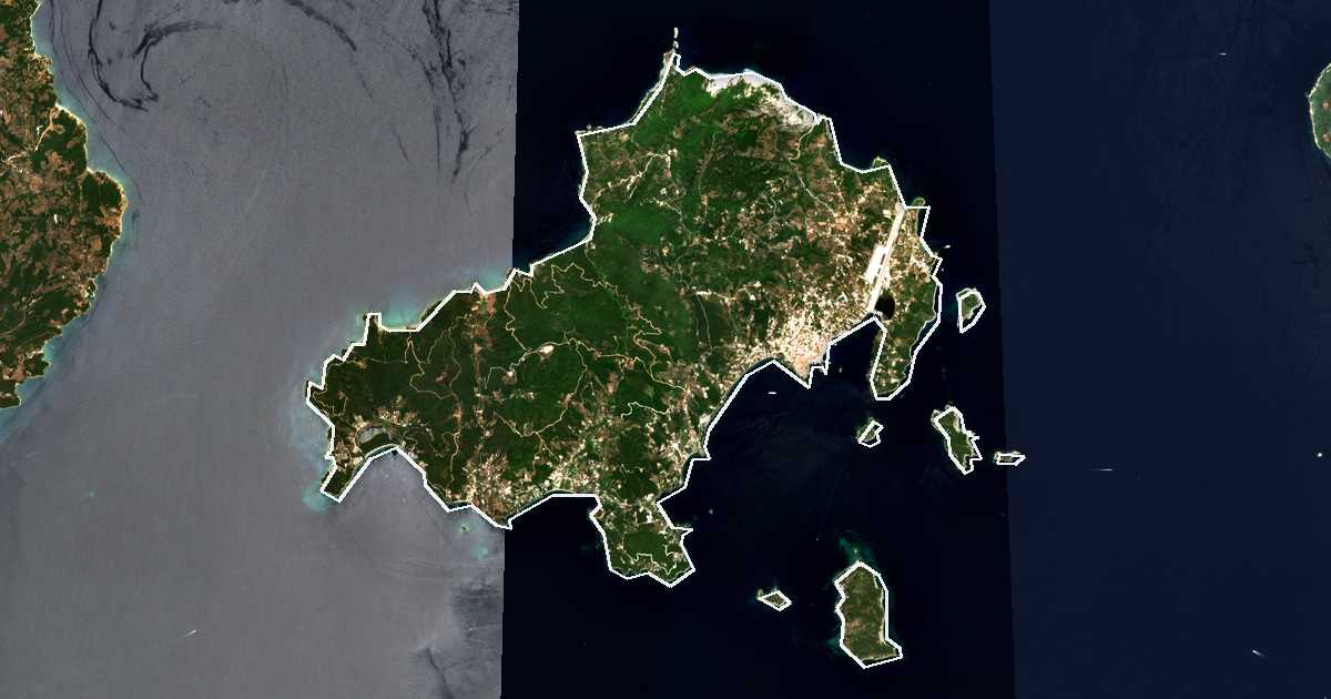 Imagine din satelit cu limita trasată: Skiathos