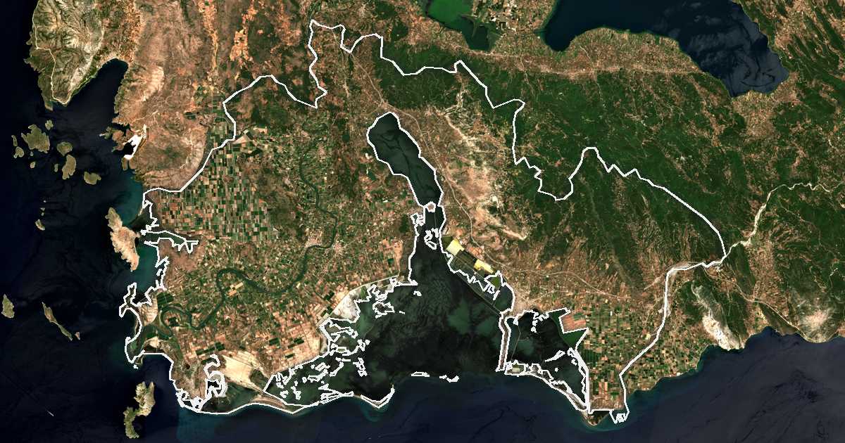 Imagine din satelit cu limita trasată: Dímos Ierás Pólis Mesolongíou