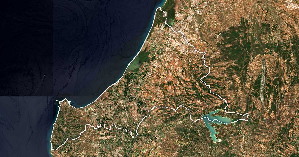 Imagine din satelit cu limita trasată: Dímos Andravídas - Kyllínis
