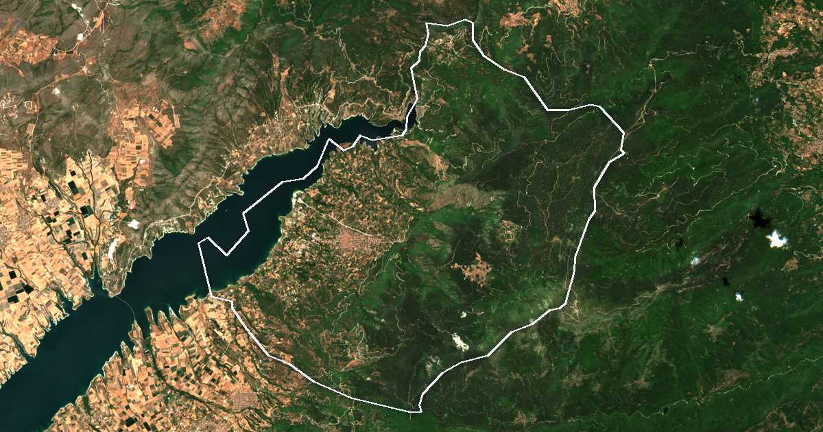 Imagine din satelit cu limita trasată: Dímos Servíon